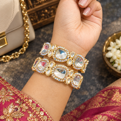 Royal Uncut Kundan & Polki Gold-Plated Bangle Set